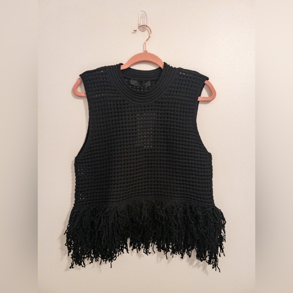 NWT ZARA Fringed Check Knit Sleeveless Top Eco-Friendly Black Size M - Picture 6 of 10